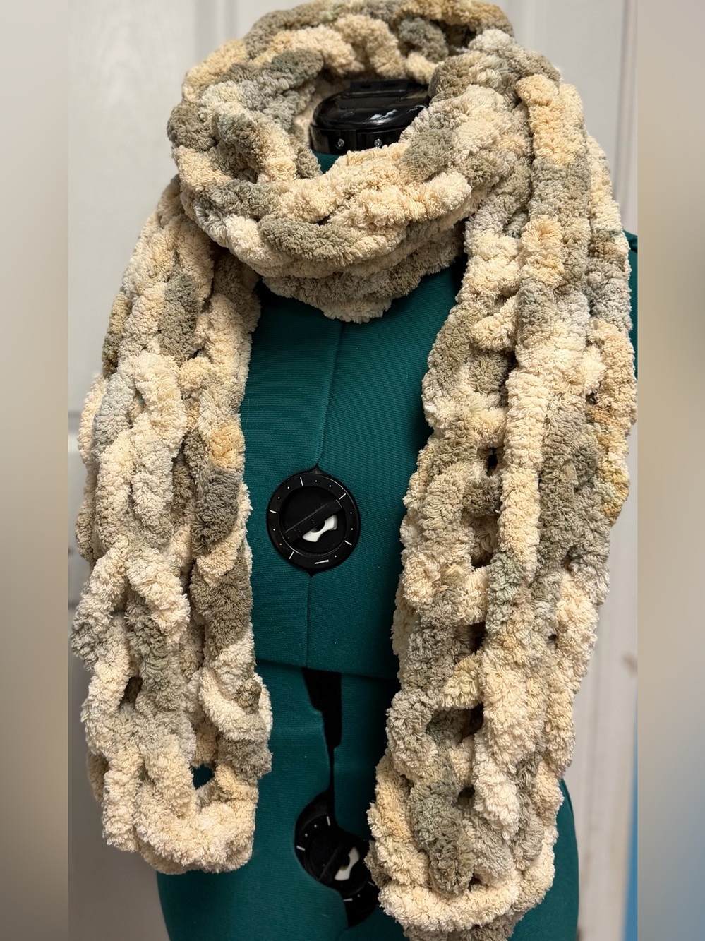 Handmade Hand Crafted Knit Scarf brown and cream multicolored